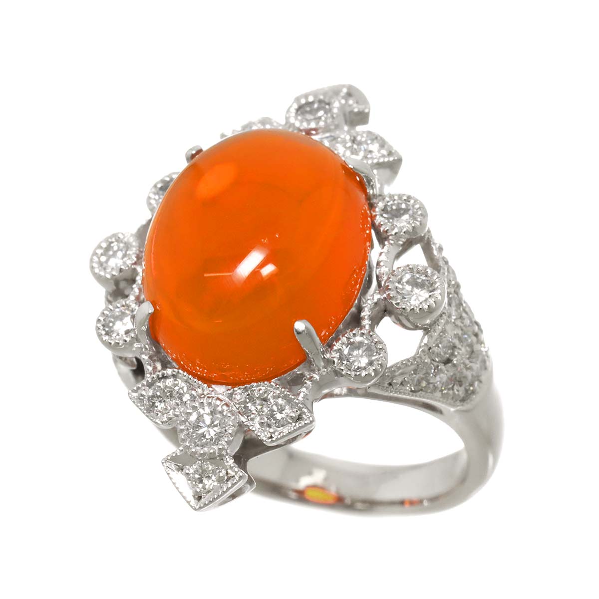 Fire Opal 6.871ct Diamond 1.40ct Ring Pt Platinum size6.25-6.5(US)
