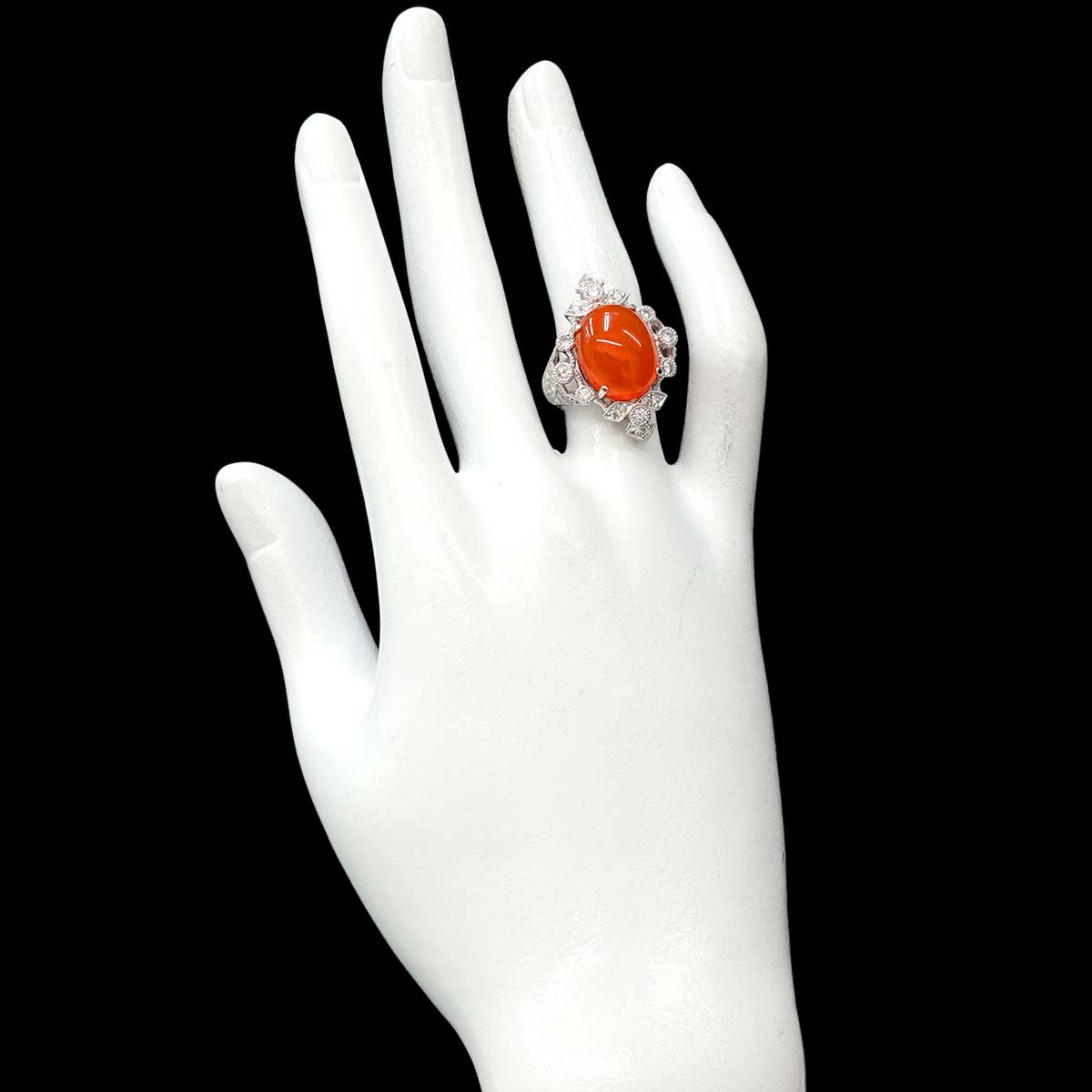 Fire Opal 6.871ct Diamond 1.40ct Ring Pt Platinum size6.25-6.5(US)