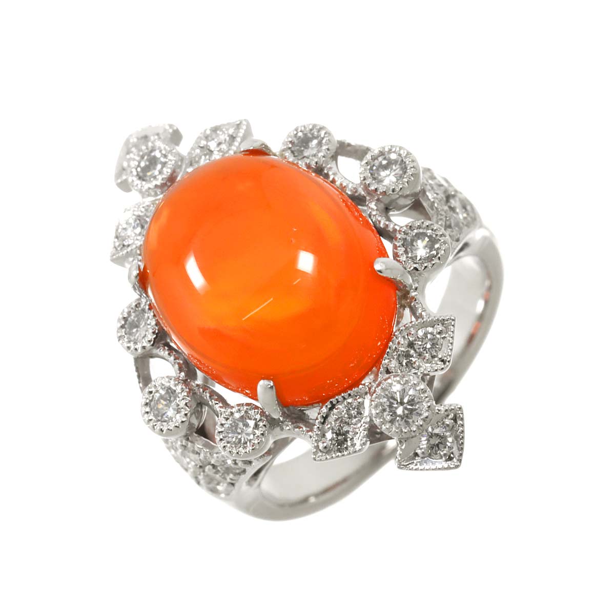 Fire Opal 6.871ct Diamond 1.40ct Ring Pt Platinum size6.25-6.5(US)