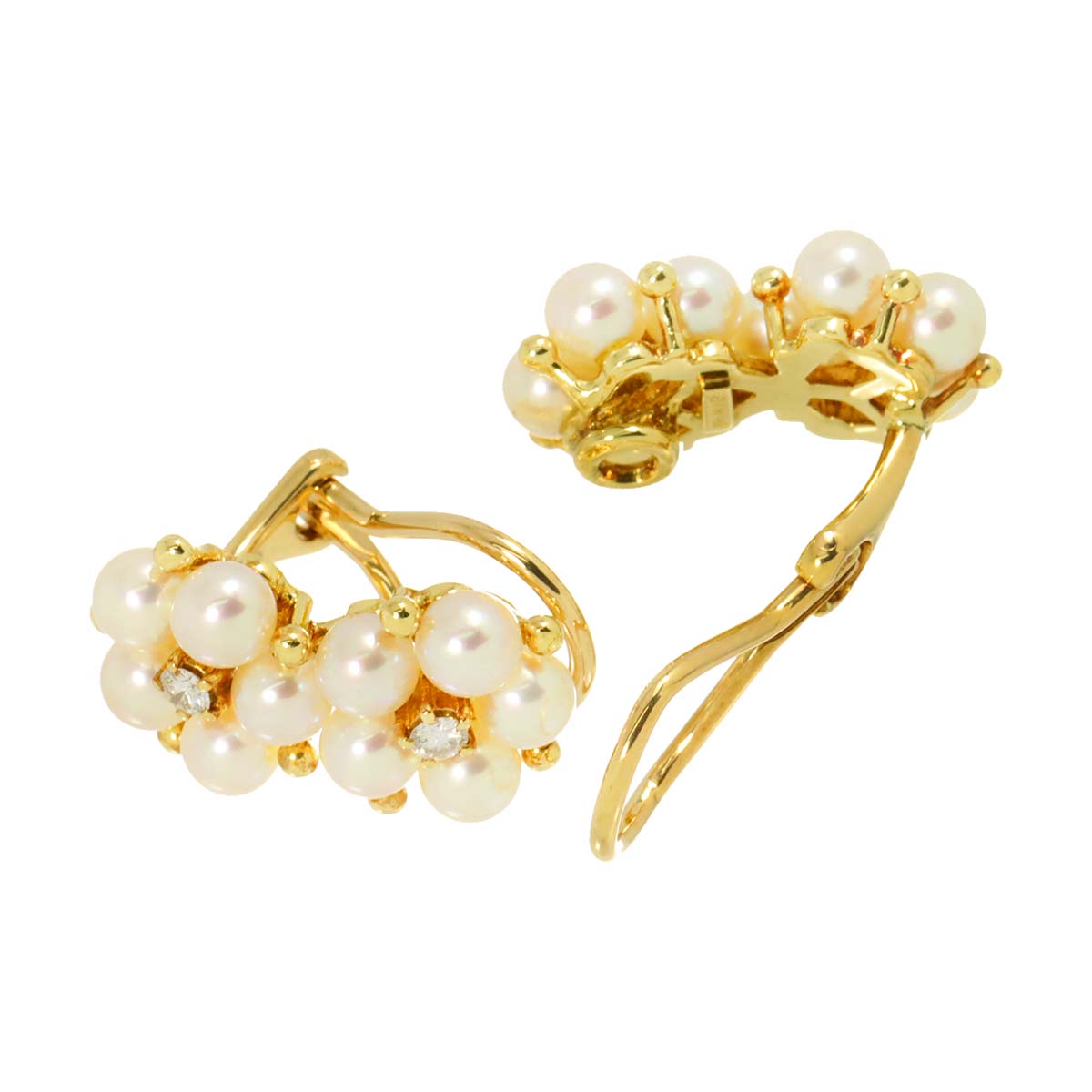Akoya Pearl 4.1mm Diamond Earrings Clip on 18K YG 750