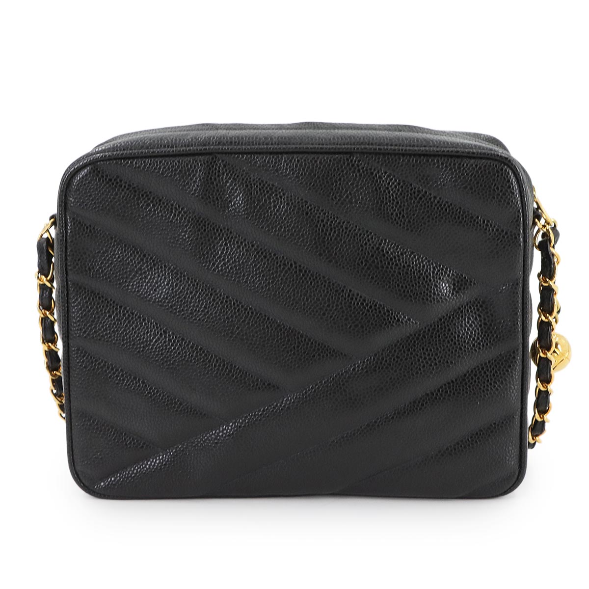 Chain Shoulder Bag Leather Black Vintage