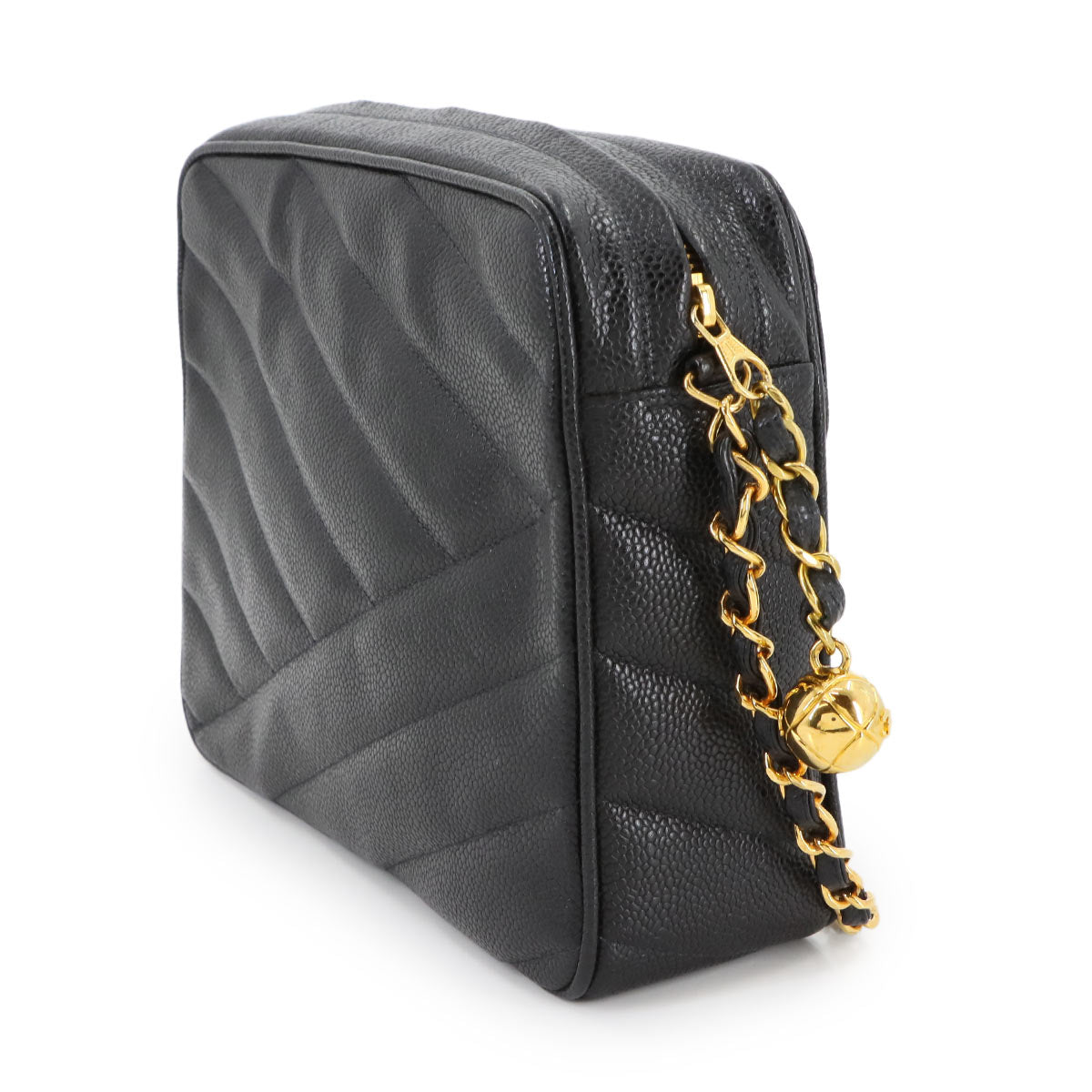 Chain Shoulder Bag Leather Black Vintage