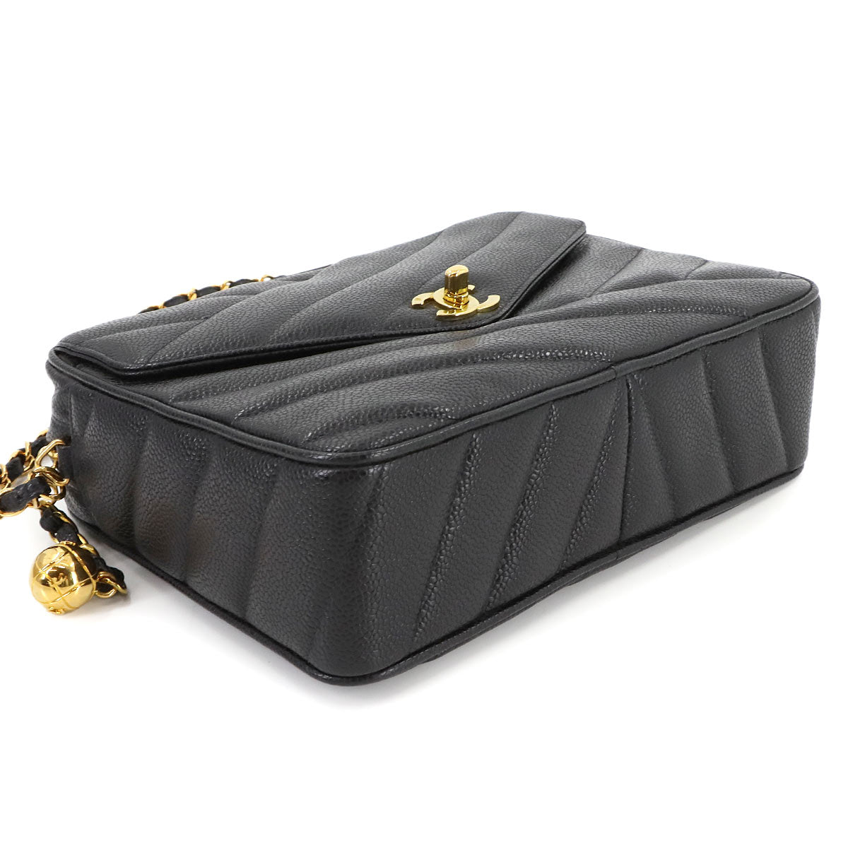 Chain Shoulder Bag Leather Black Vintage