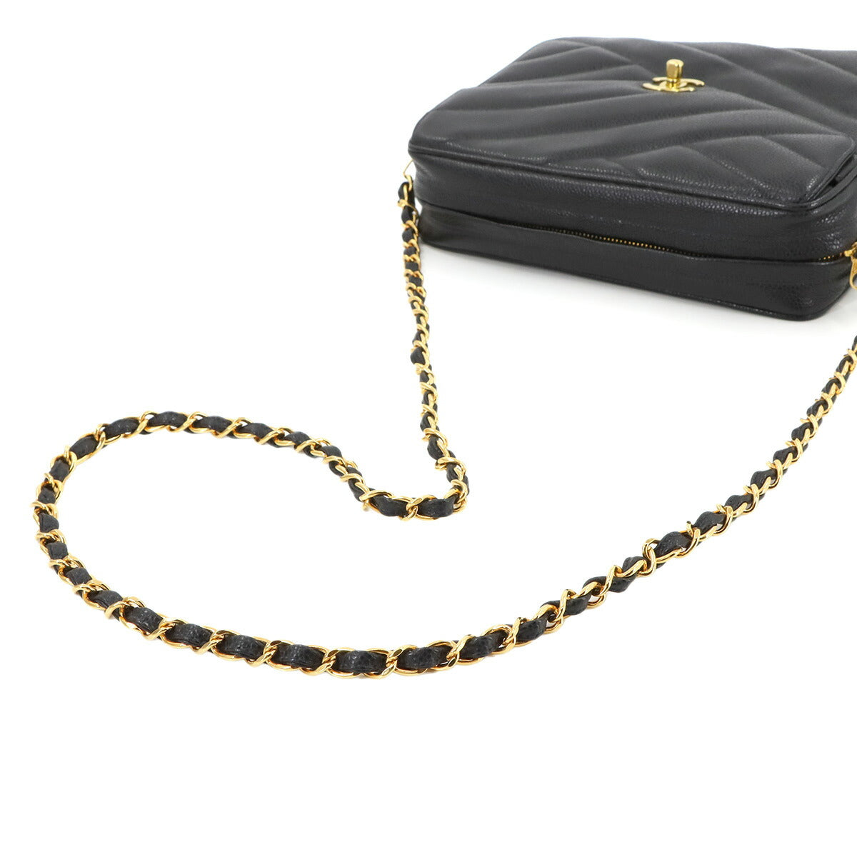 Chain Shoulder Bag Leather Black Vintage
