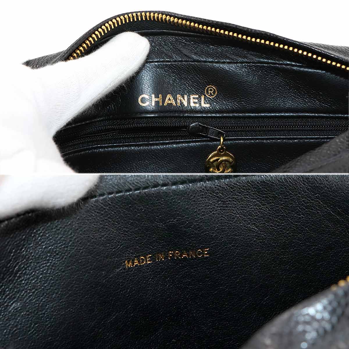 Chain Shoulder Bag Leather Black Vintage