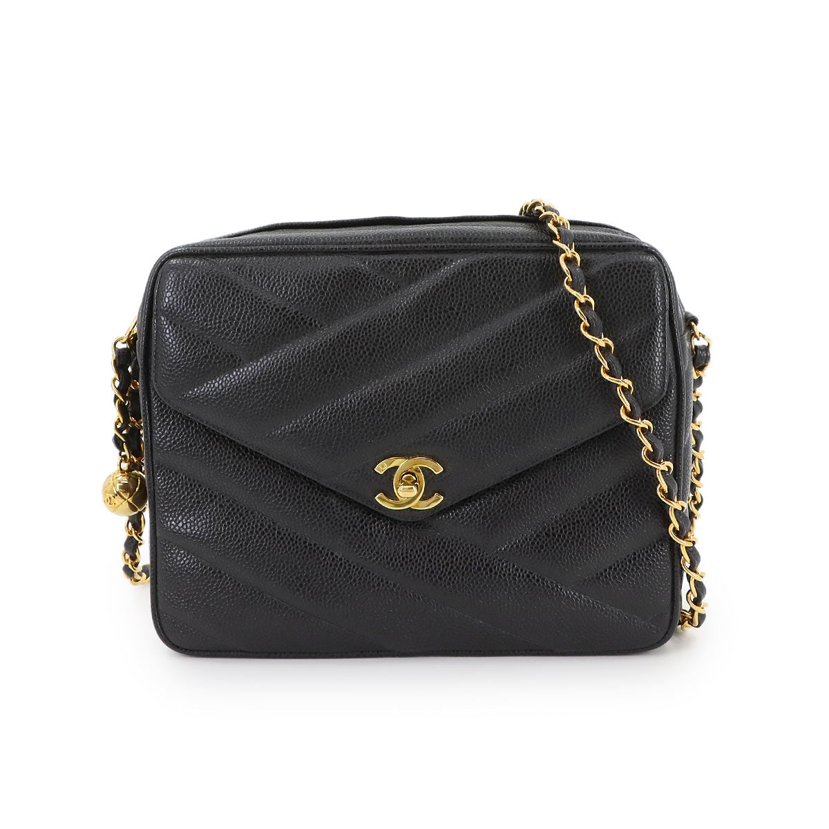 Chain Shoulder Bag Leather Black Vintage