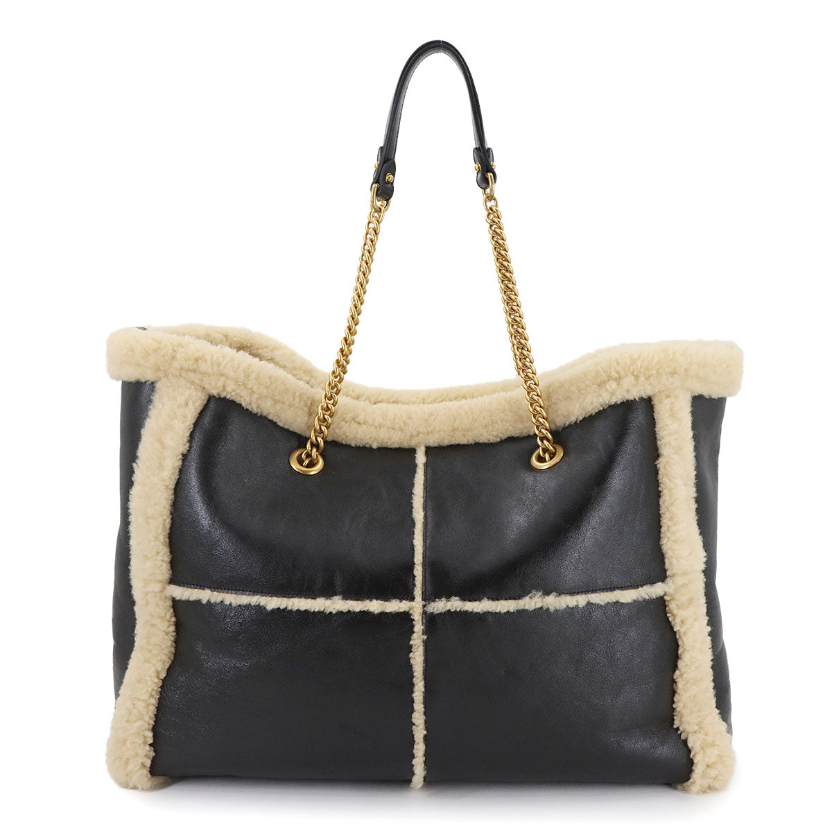 GG Marmont Chain Tote Bag Leather Shearling Black 735203 Purse