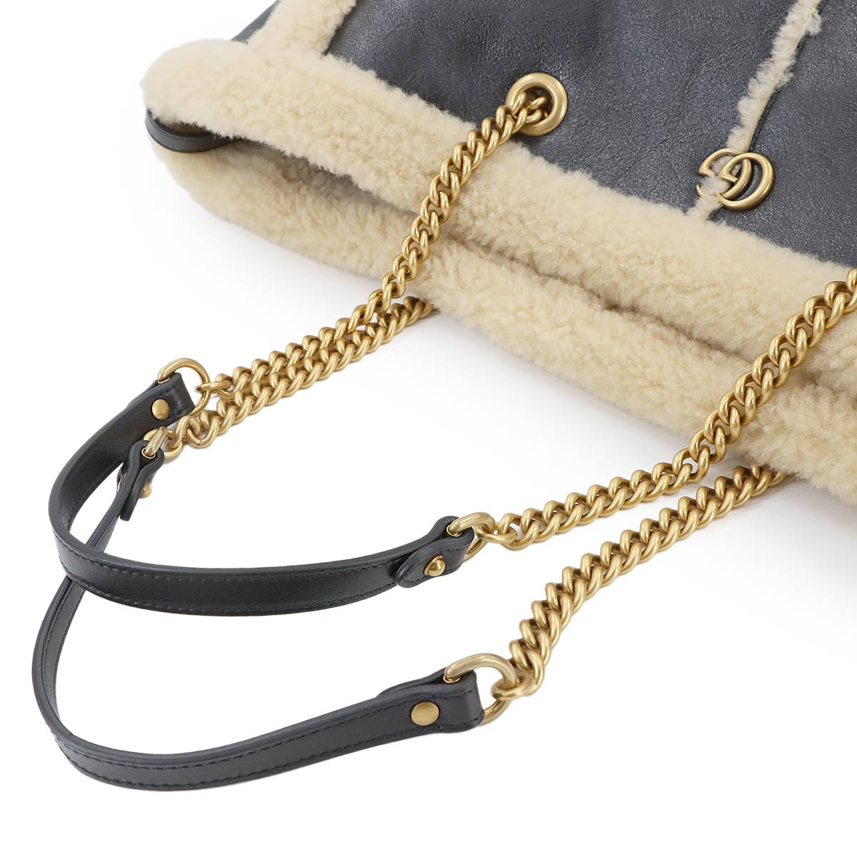 GG Marmont Chain Tote Bag Leather Shearling Black 735203 Purse