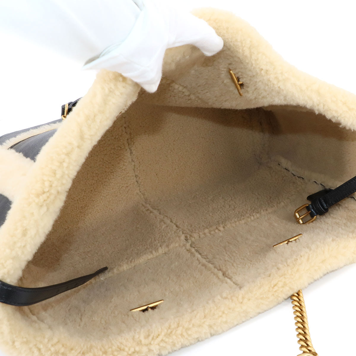 GG Marmont Chain Tote Bag Leather Shearling Black 735203 Purse