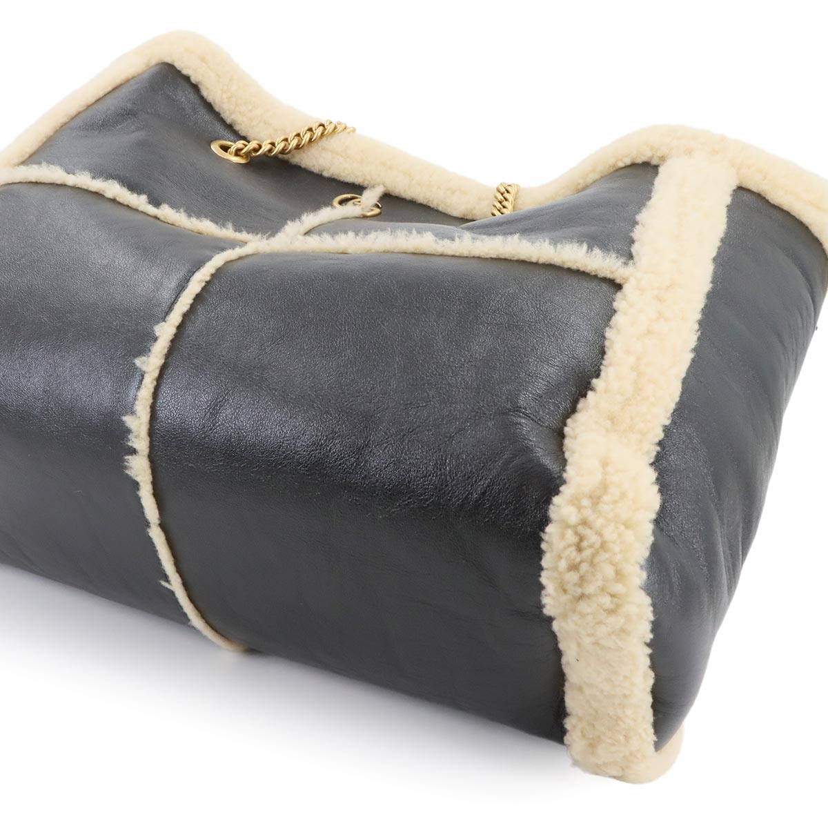 GG Marmont Chain Tote Bag Leather Shearling Black 735203 Purse
