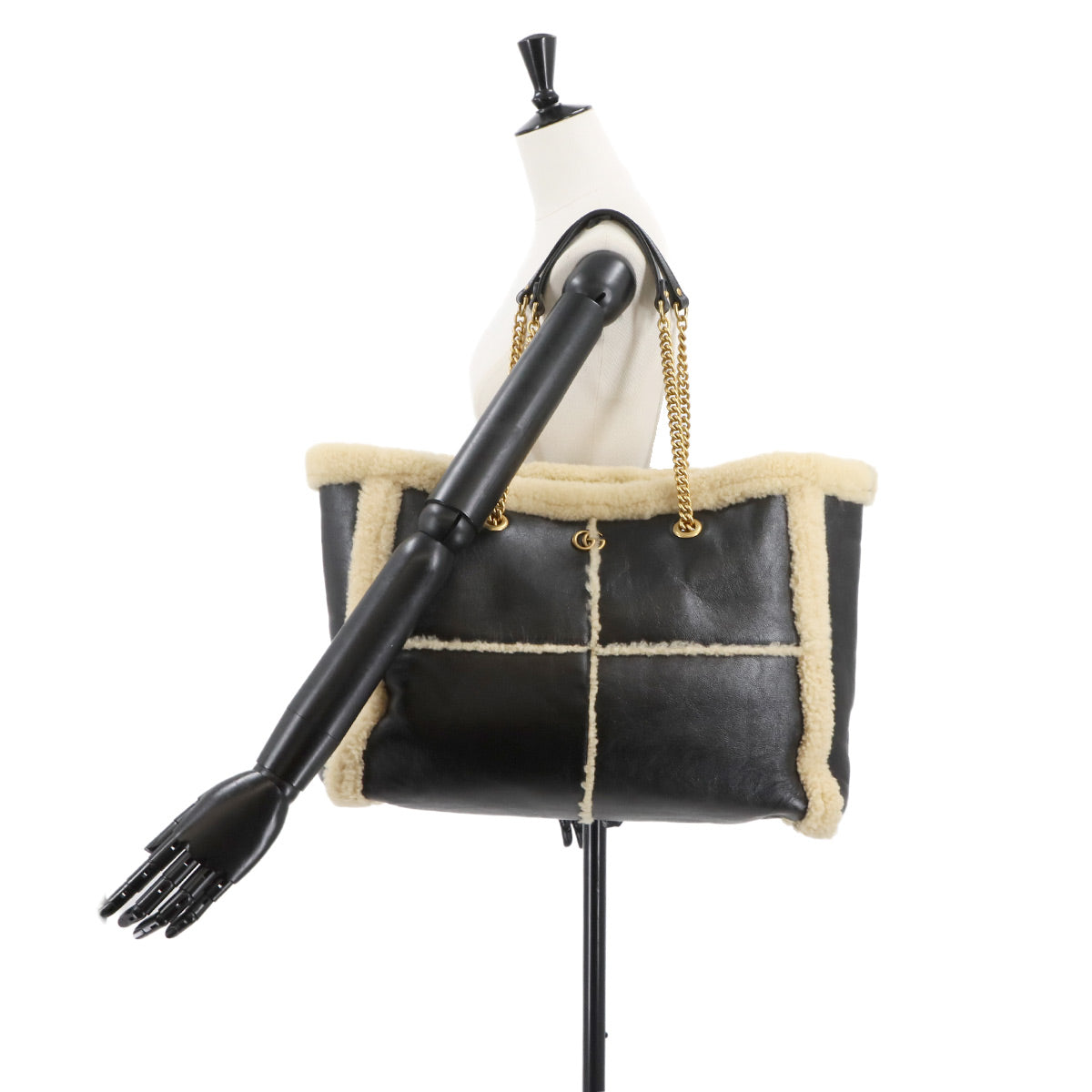 GG Marmont Chain Tote Bag Leather Shearling Black 735203 Purse