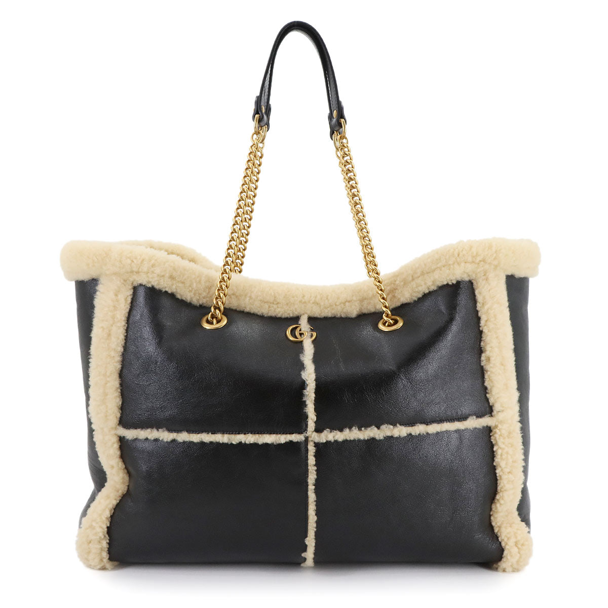 GG Marmont Chain Tote Bag Leather Shearling Black 735203 Purse