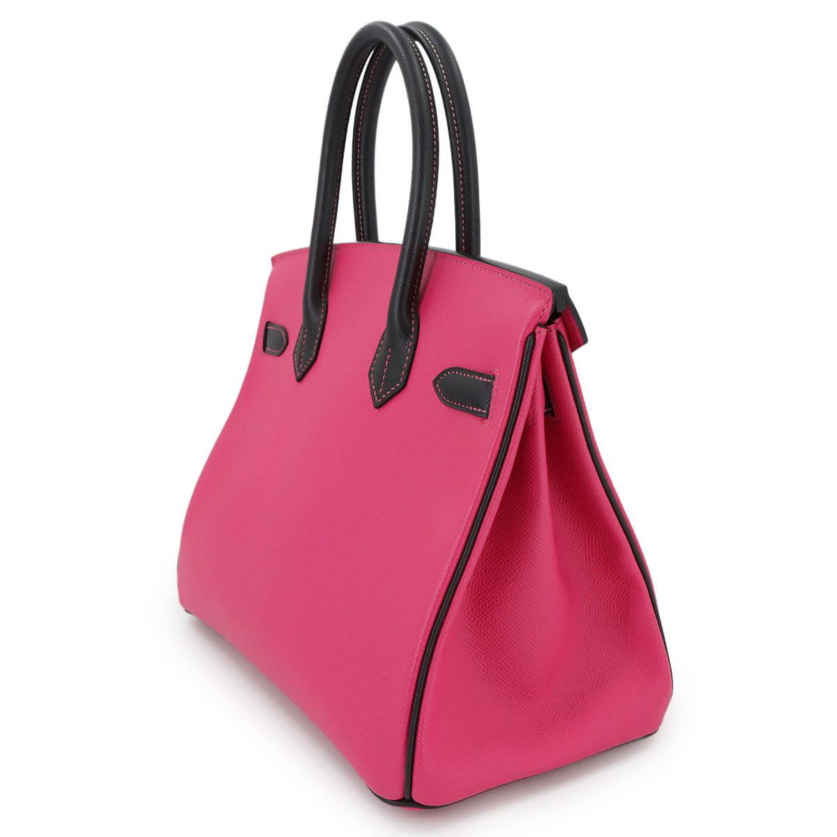Birkin 30 Hand Bag Epsom Rose Tyrien Black Purse Pink