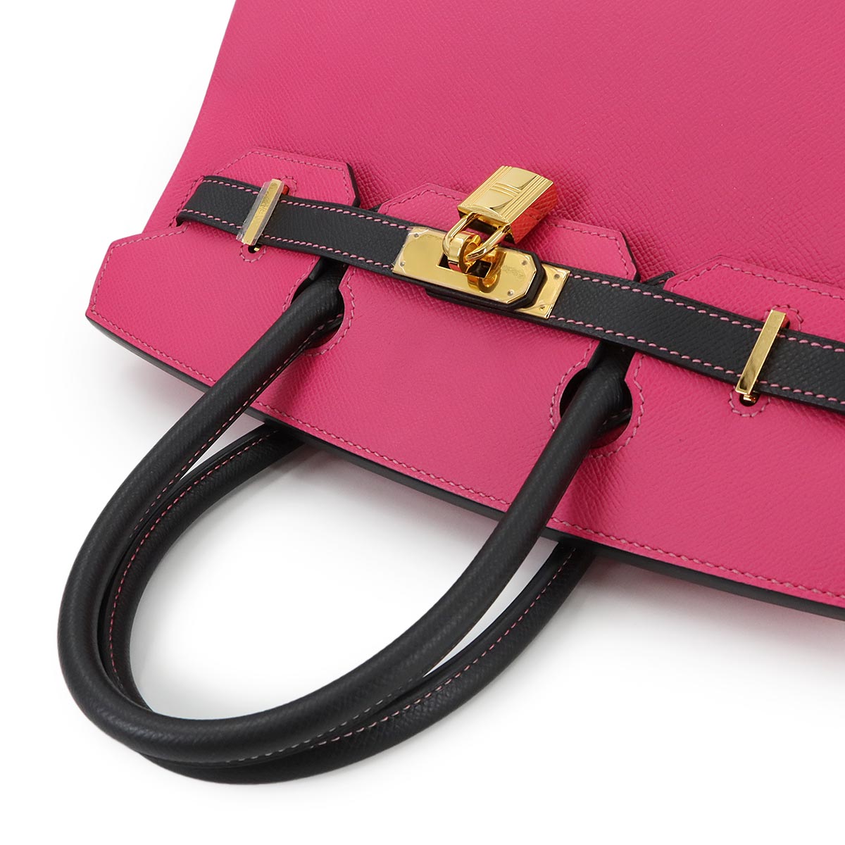 Birkin 30 Hand Bag Epsom Rose Tyrien Black Purse Pink