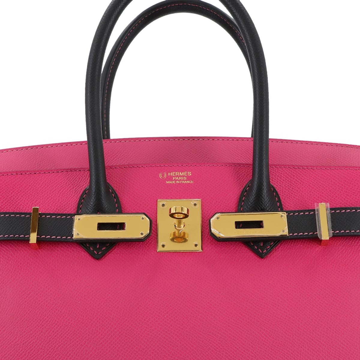 Birkin 30 Hand Bag Epsom Rose Tyrien Black Purse Pink