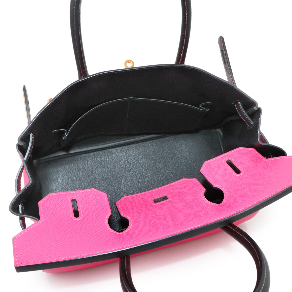 Birkin 30 Hand Bag Epsom Rose Tyrien Black Purse Pink