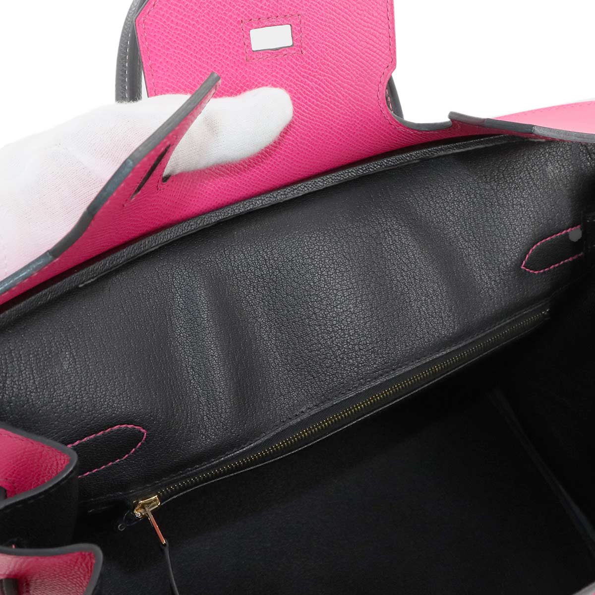 Birkin 30 Hand Bag Epsom Rose Tyrien Black Purse Pink