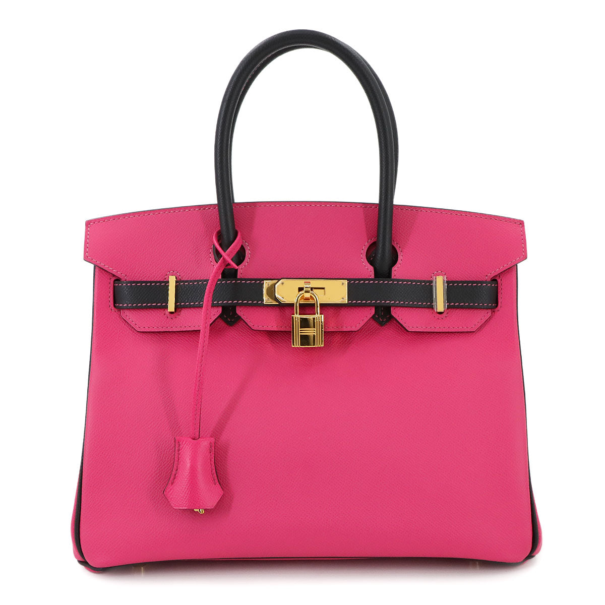 Birkin 30 Hand Bag Epsom Rose Tyrien Black Purse Pink