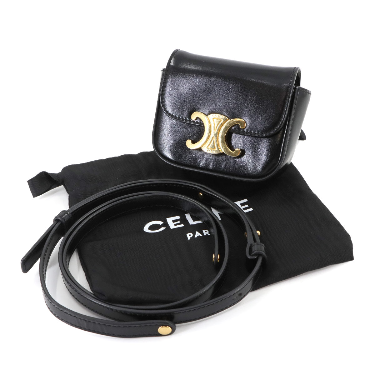 Triomphe Claude Mini Shoulder Bag Leather Black 10I513DPV