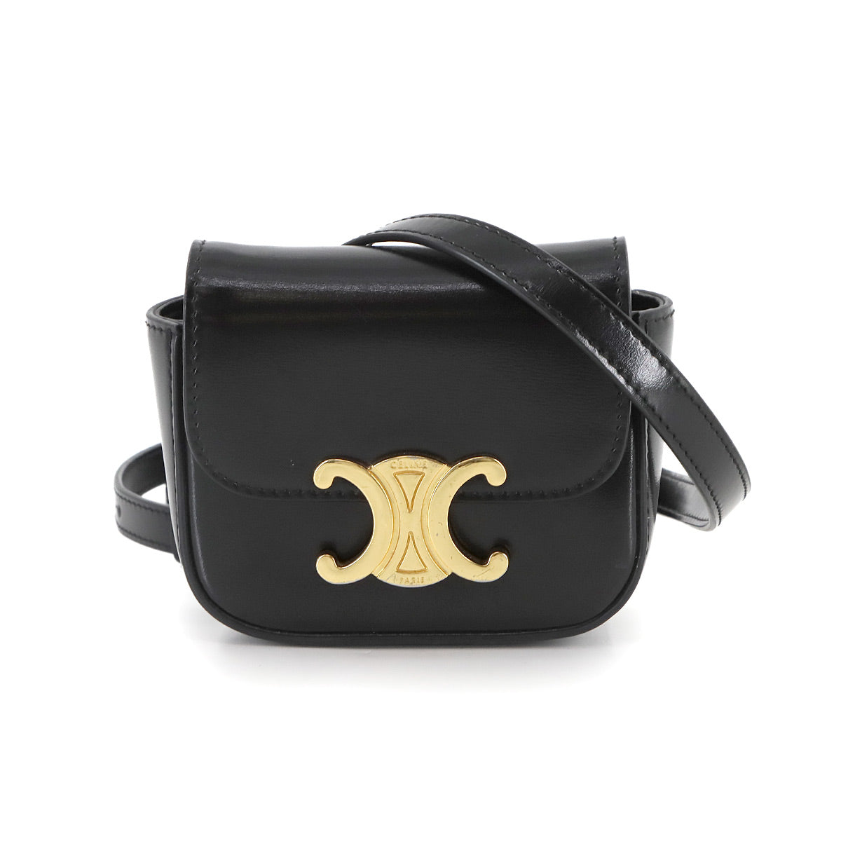 Triomphe Claude Mini Shoulder Bag Leather Black 10I513DPV