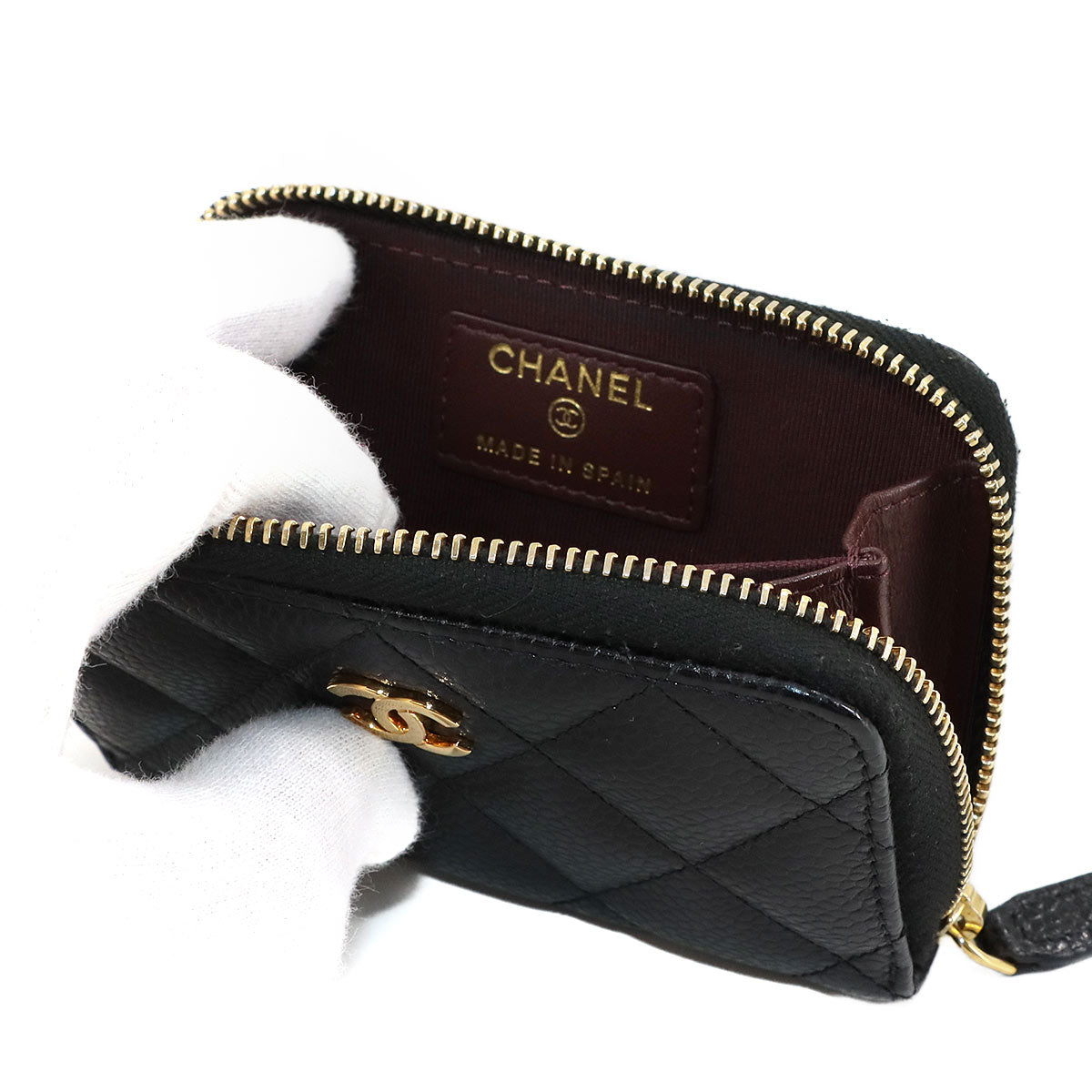 Matelasse Coin Case Purse Leather Black AP0216