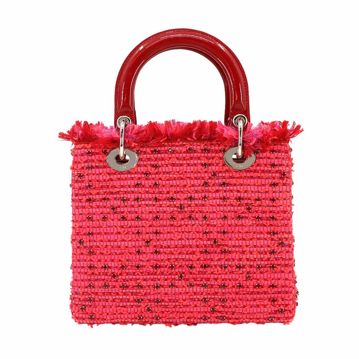 Lady Dior Medium Hand Shoulder Bag Enamel Tweed Red