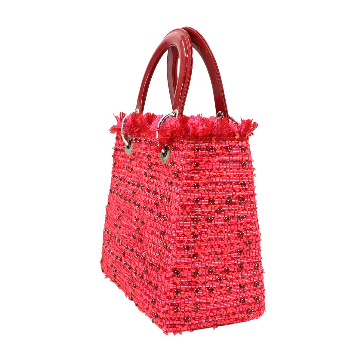 Lady Dior Medium Hand Shoulder Bag Enamel Tweed Red