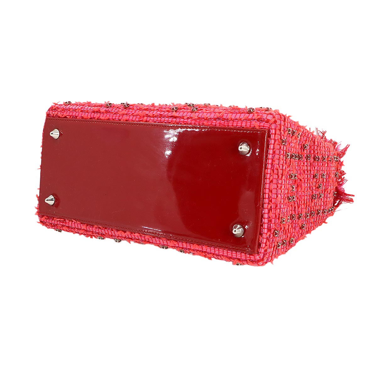 Lady Dior Medium Hand Shoulder Bag Enamel Tweed Red