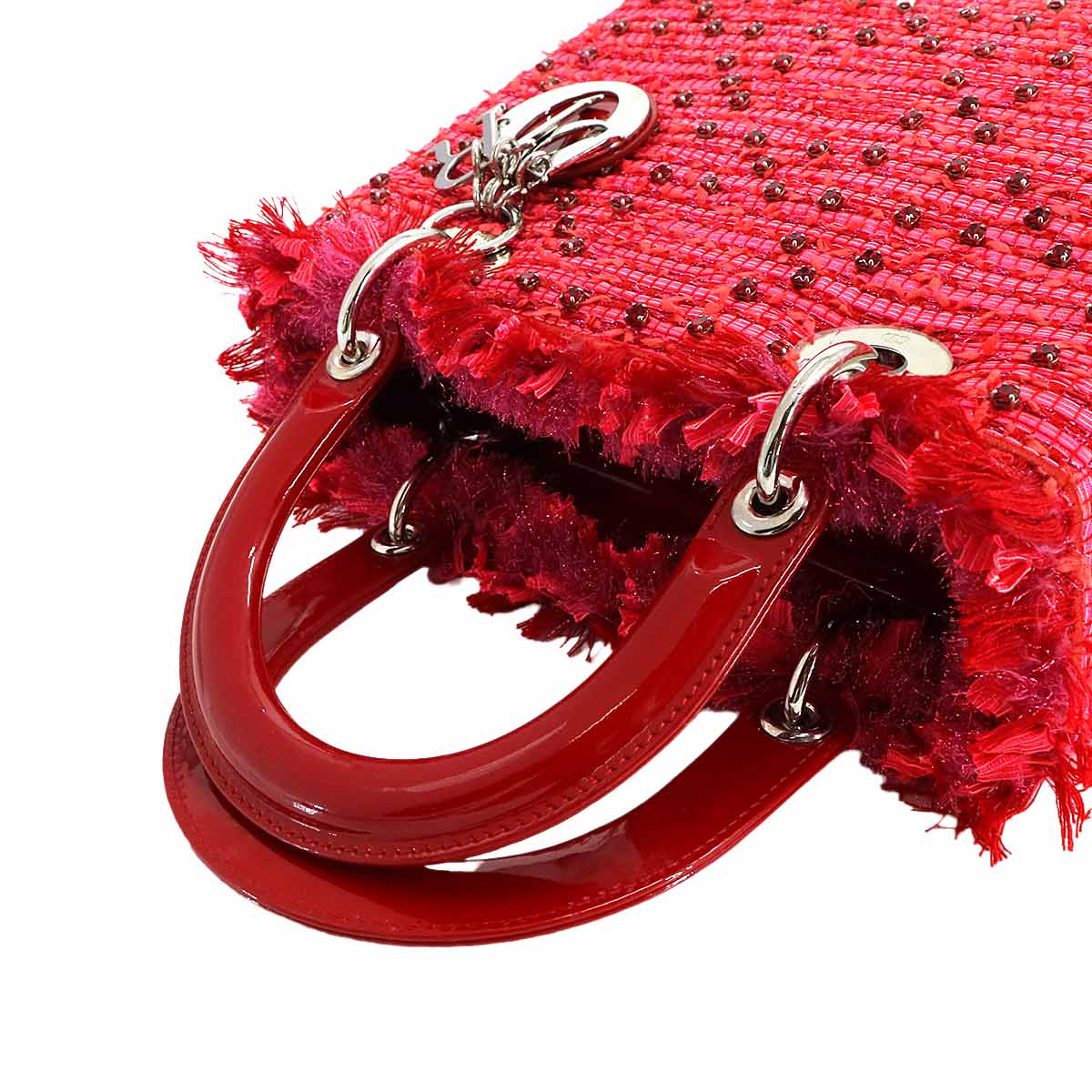 Lady Dior Medium Hand Shoulder Bag Enamel Tweed Red