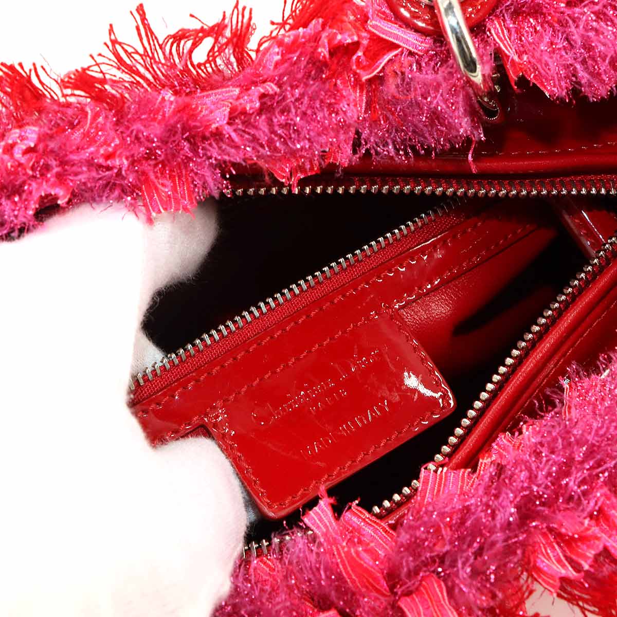 Lady Dior Medium Hand Shoulder Bag Enamel Tweed Red