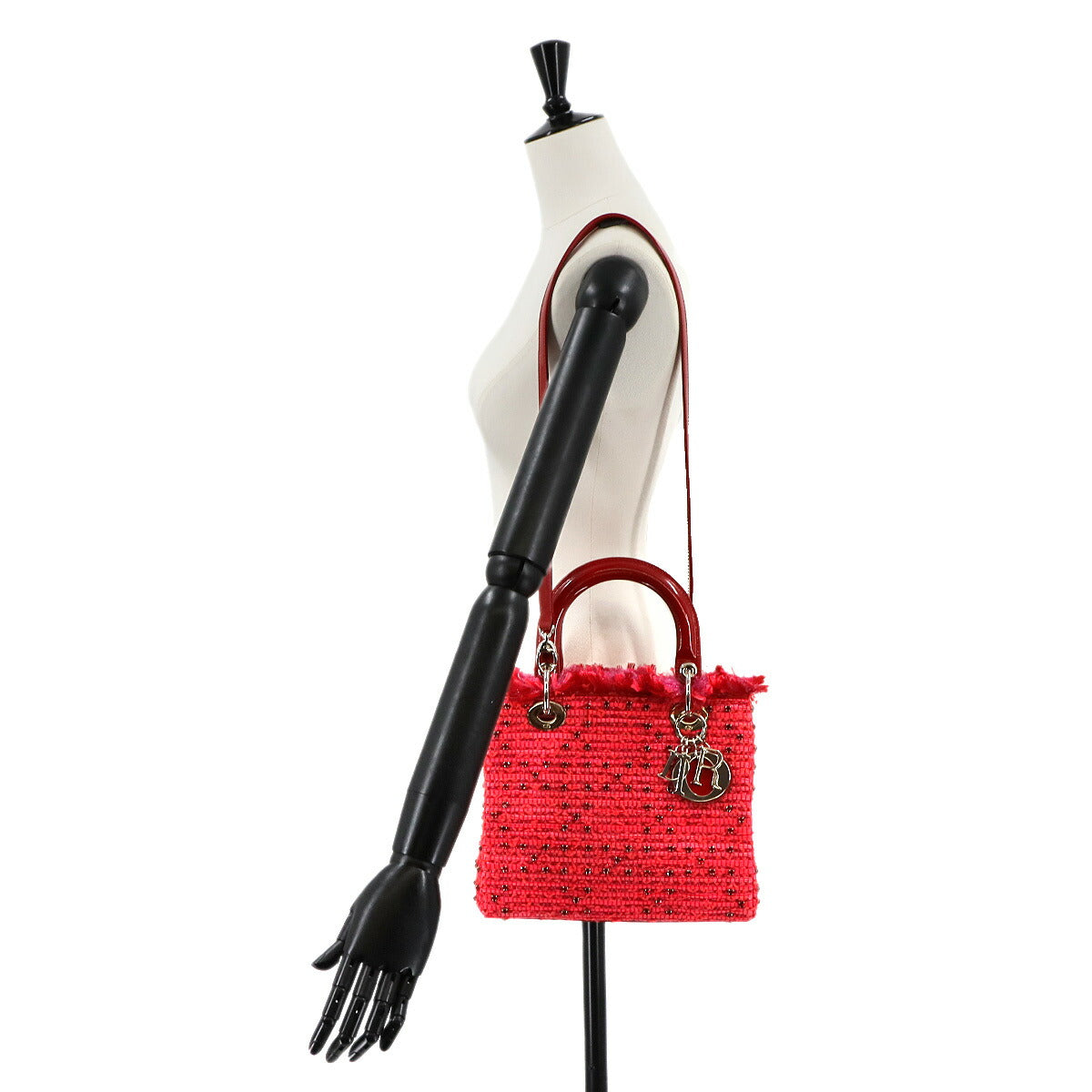 Lady Dior Medium Hand Shoulder Bag Enamel Tweed Red