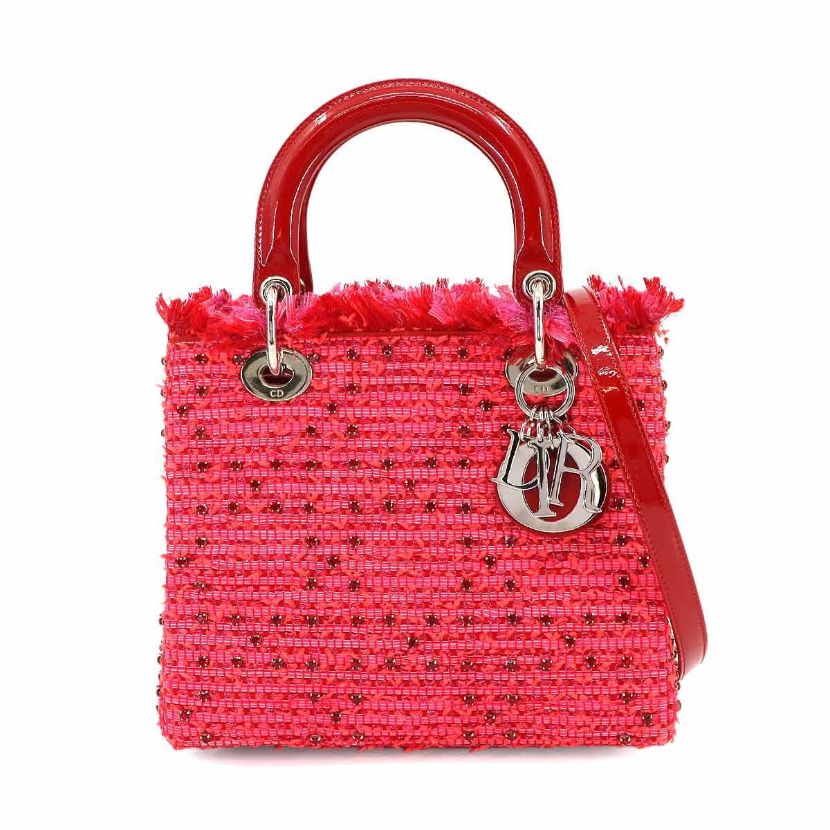Lady Dior Medium Hand Shoulder Bag Enamel Tweed Red
