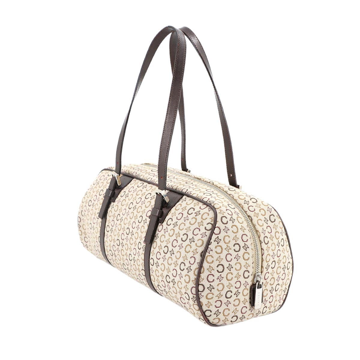 C Macadam Mini Boston Hand Bag Canvas Leather Beige Brown Purse