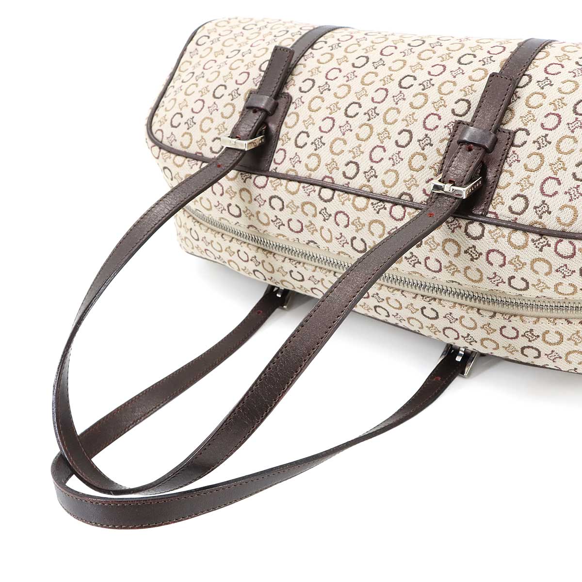 C Macadam Mini Boston Hand Bag Canvas Leather Beige Brown Purse