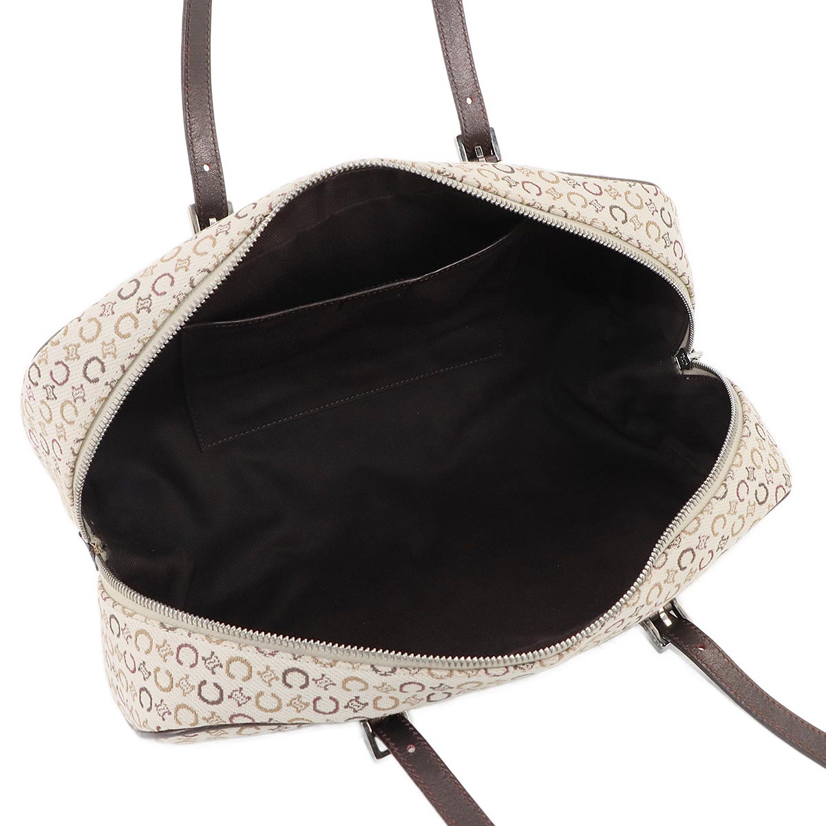 C Macadam Mini Boston Hand Bag Canvas Leather Beige Brown Purse