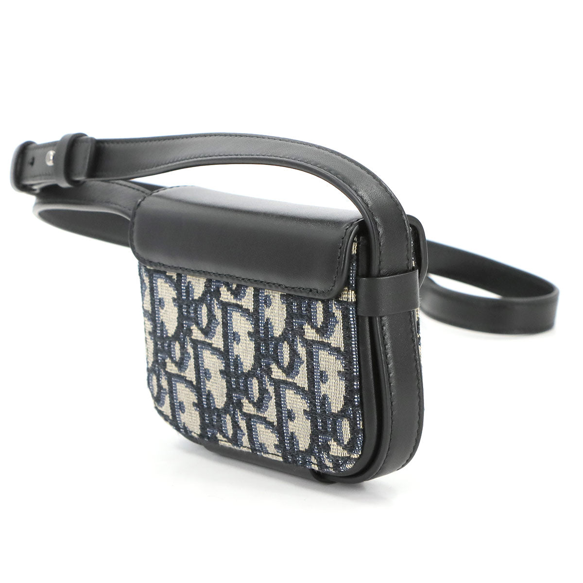 Oblique Dior Lock Shoulder Bag Canvas Leather Navy