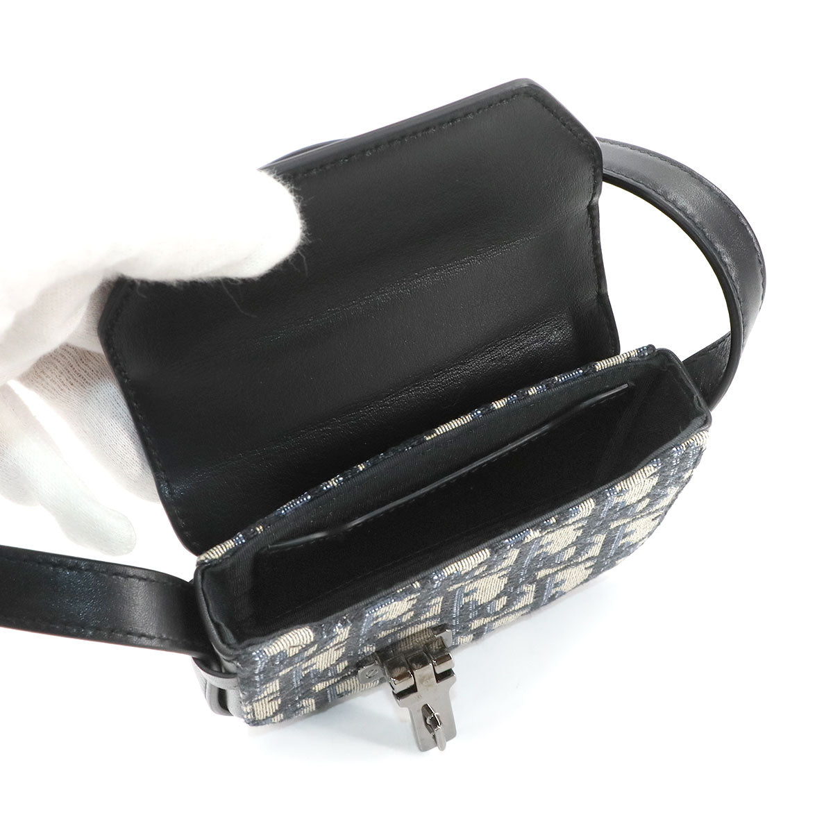 Oblique Dior Lock Shoulder Bag Canvas Leather Navy