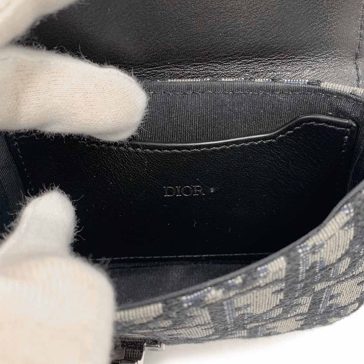 Oblique Dior Lock Shoulder Bag Canvas Leather Navy
