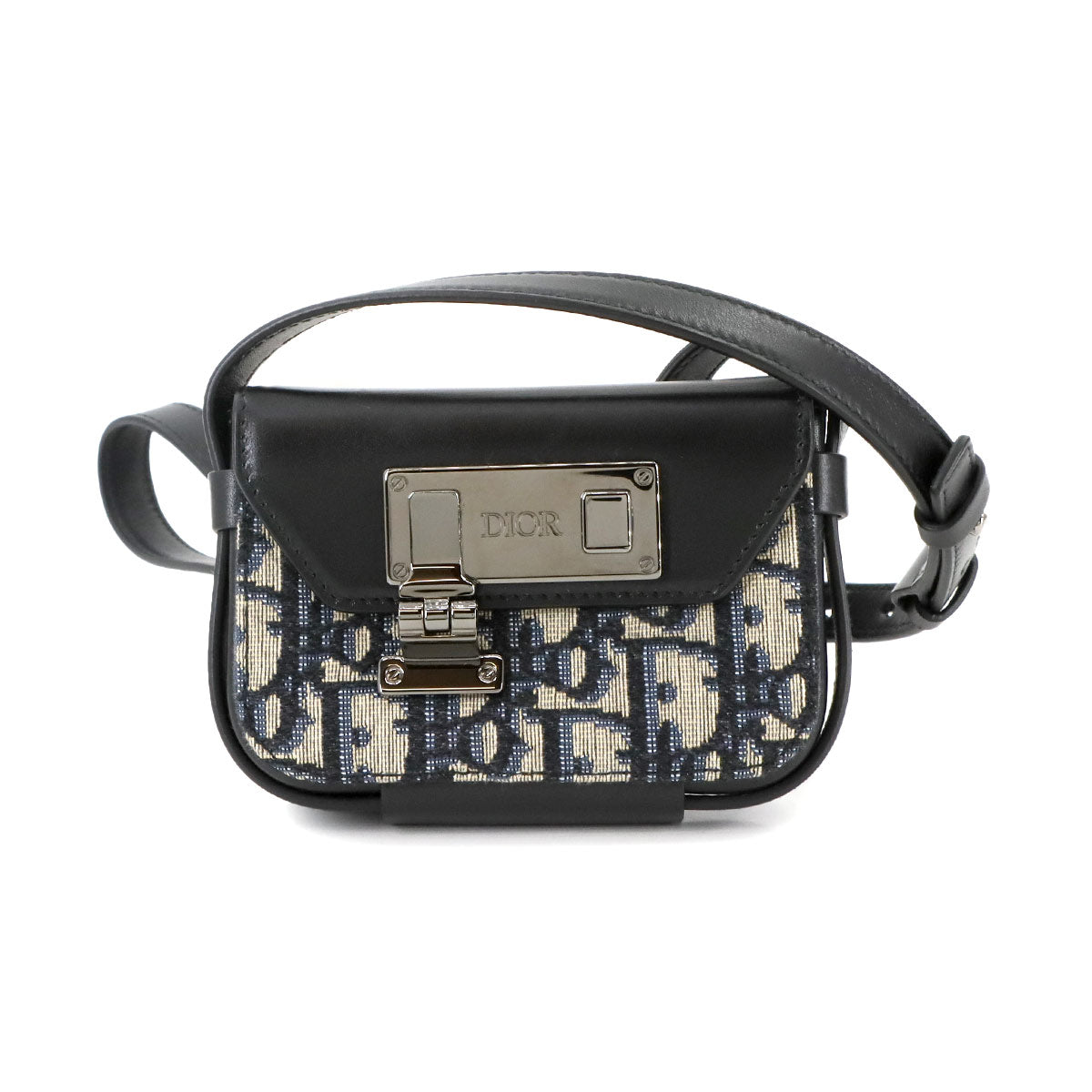 Oblique Dior Lock Shoulder Bag Canvas Leather Navy