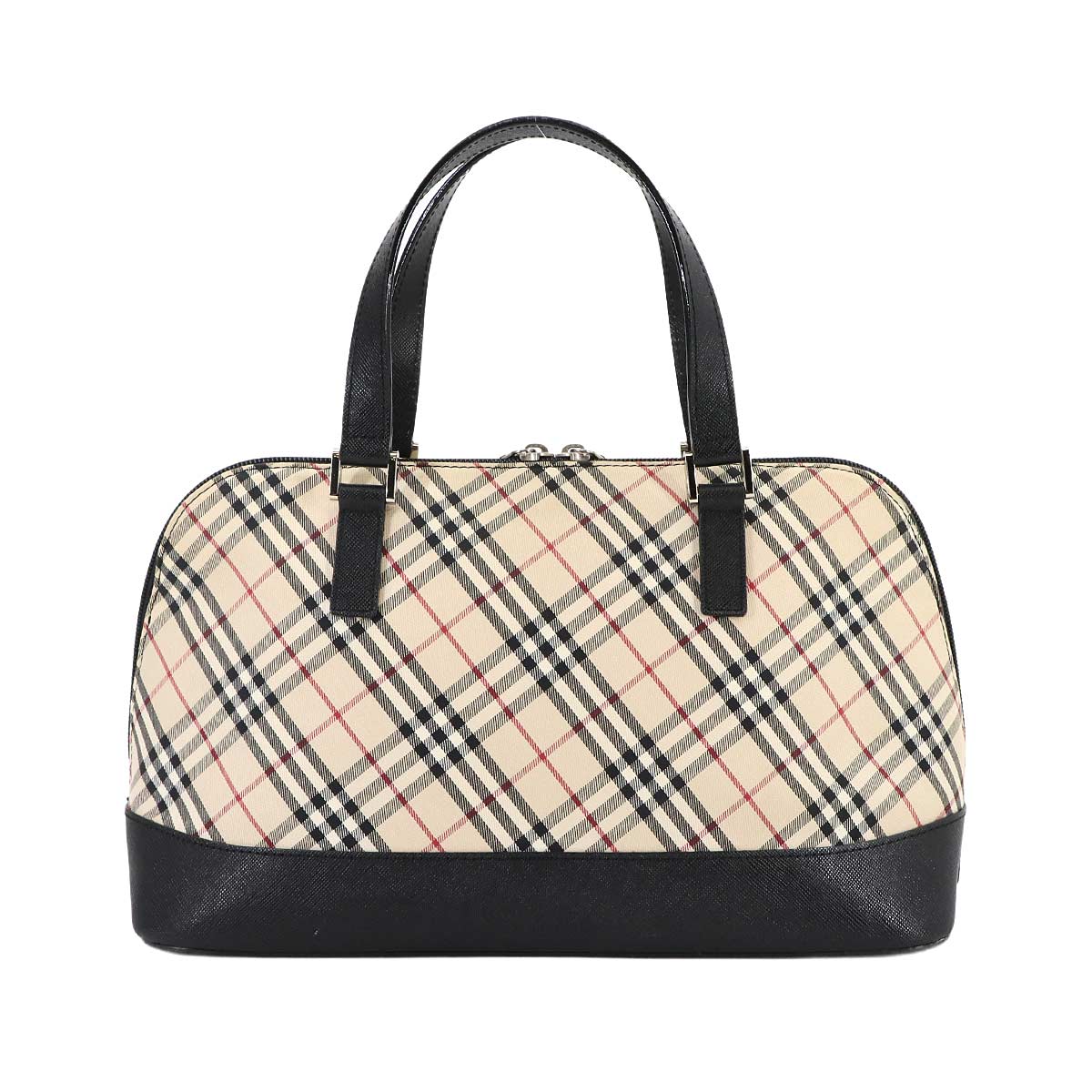 Plaid Hand Bag Canvas Leather Beige Black Purse