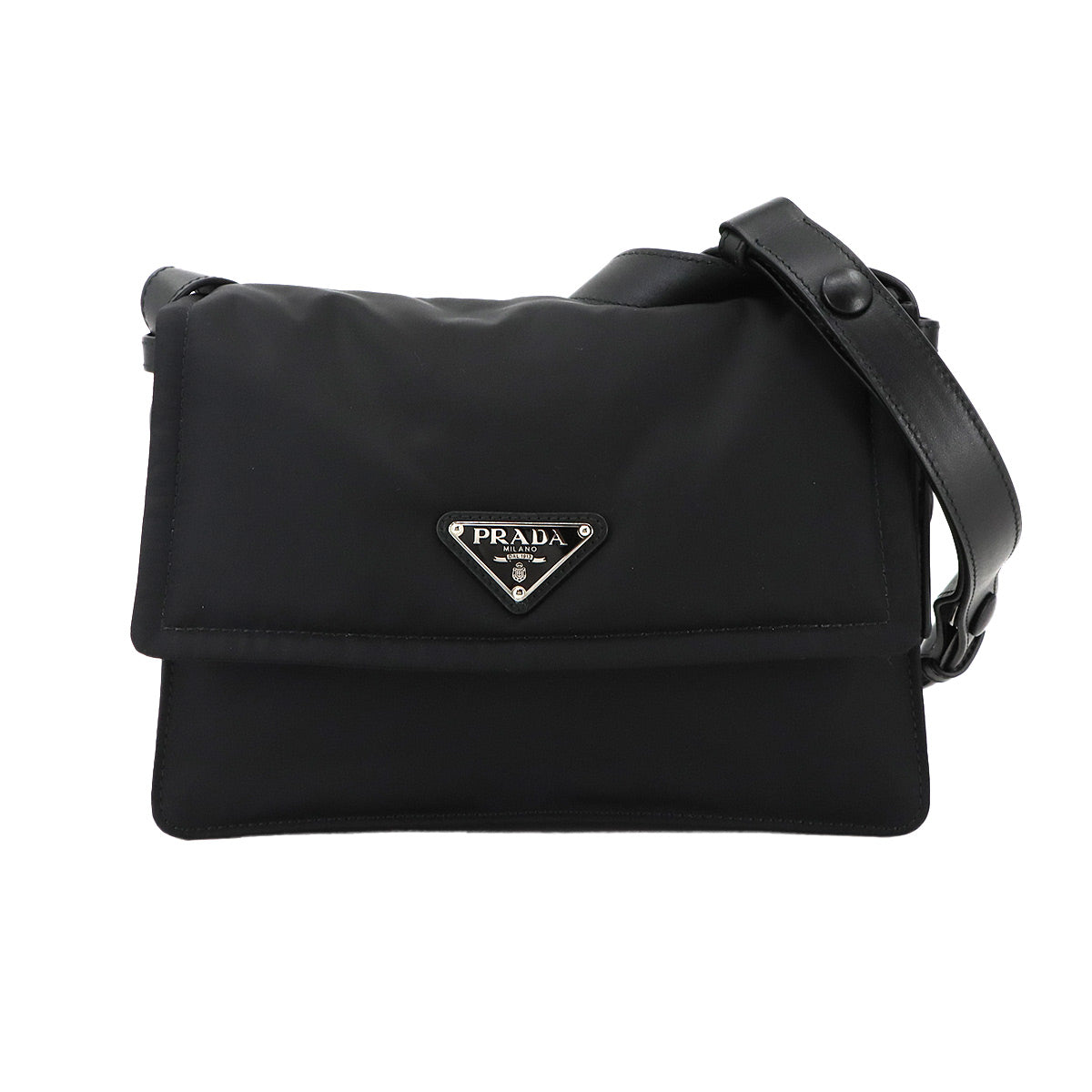 Traveller Small Padded Shoulder Bag Nylon Leather Black 1BD313
