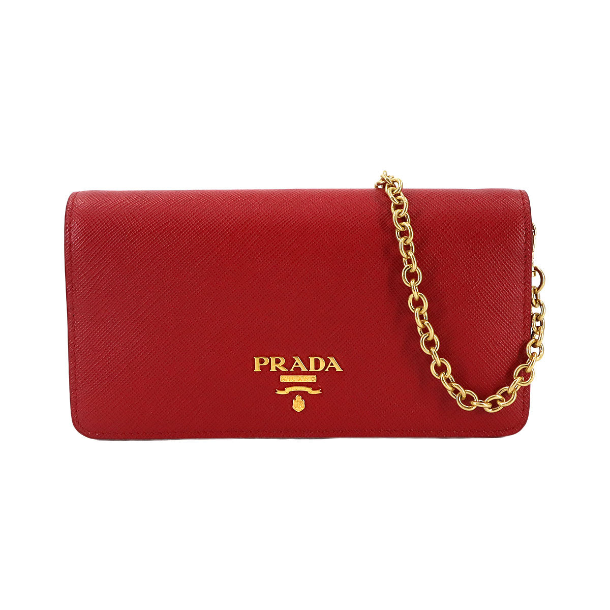 Saffiano Chain Long Wallet Leather Fuoco Red 1DH029
