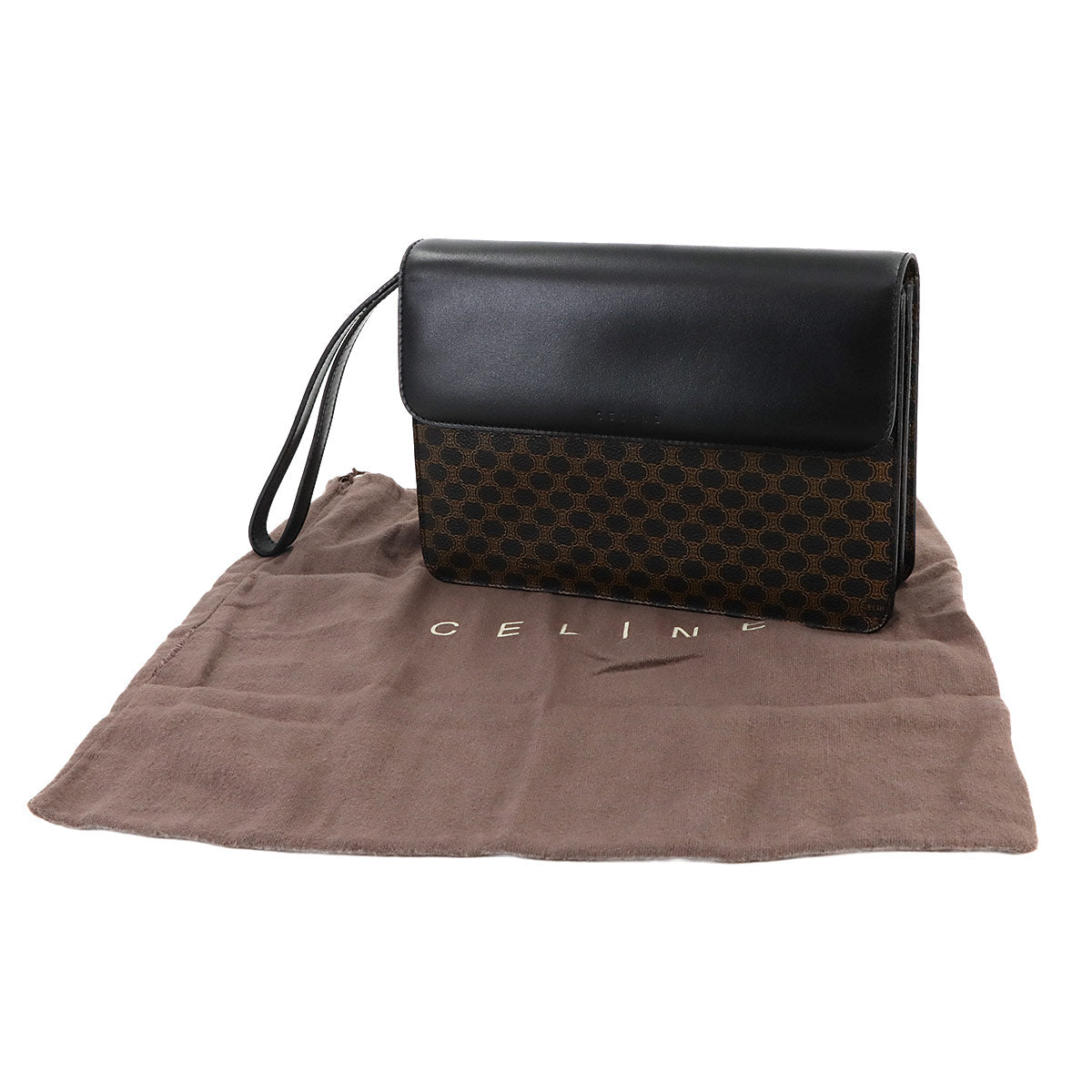 CELINE Macadam Clutch Bag Pouch PVC Leather Black Brown Vintage