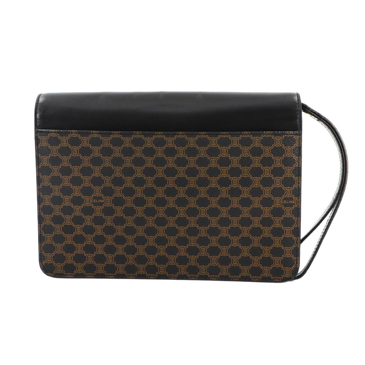 CELINE Macadam Clutch Bag Pouch PVC Leather Black Brown Vintage