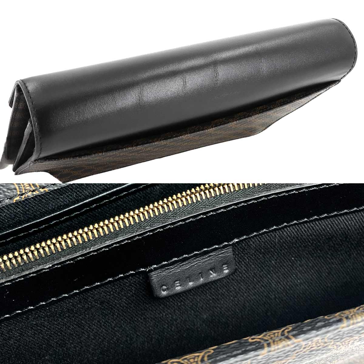 CELINE Macadam Clutch Bag Pouch PVC Leather Black Brown Vintage