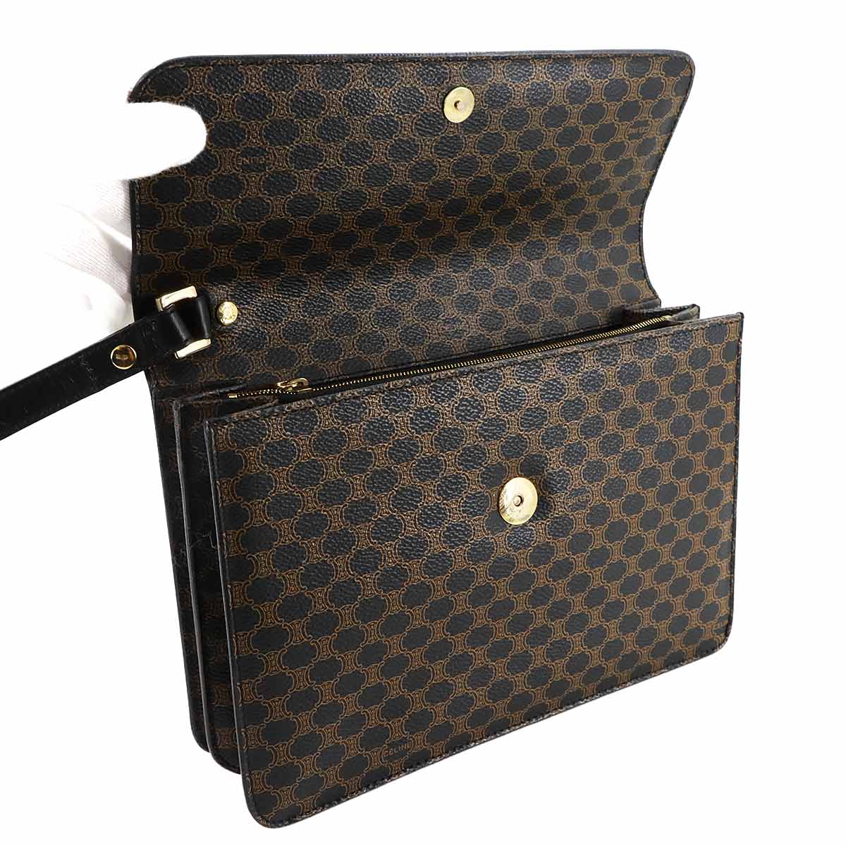 CELINE Macadam Clutch Bag Pouch PVC Leather Black Brown Vintage