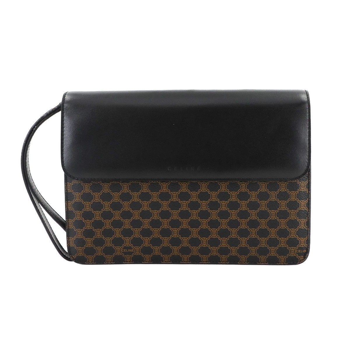 CELINE Macadam Clutch Bag Pouch PVC Leather Black Brown Vintage