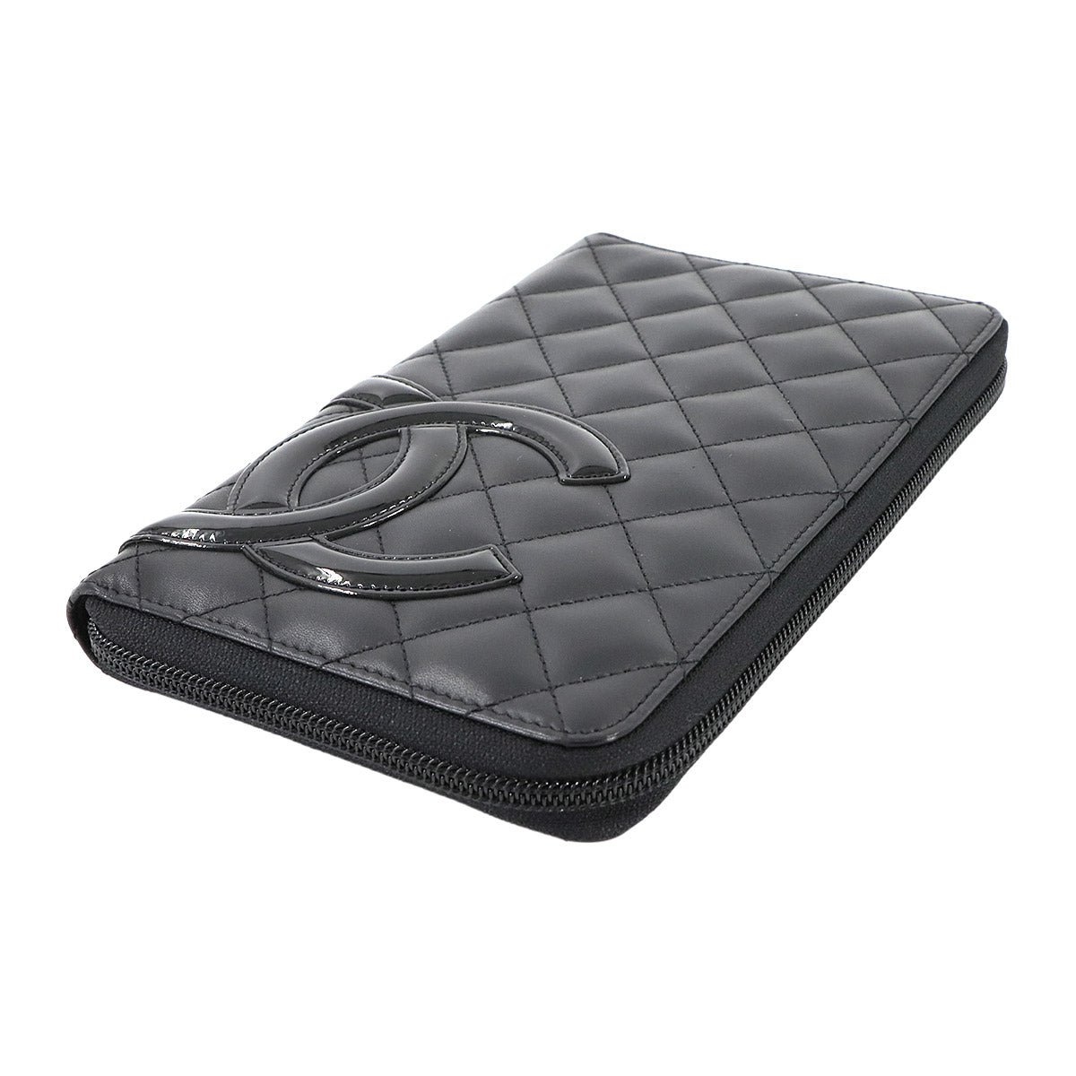 Cambon Line Zipped Around Long Wallet Leather Black A48660
