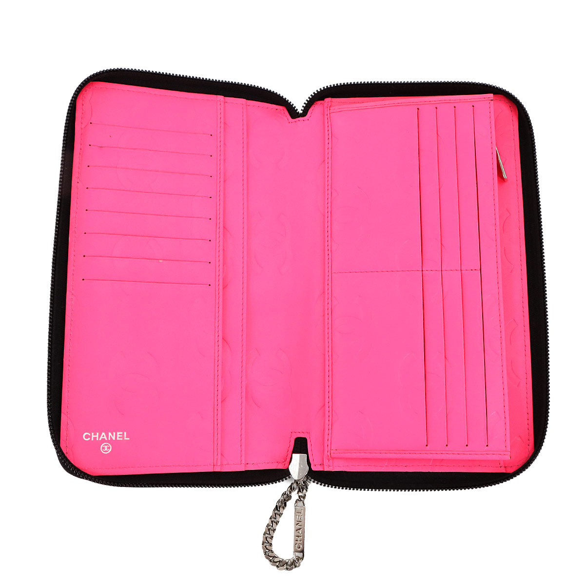 Cambon Line Zipped Around Long Wallet Leather Black A48660
