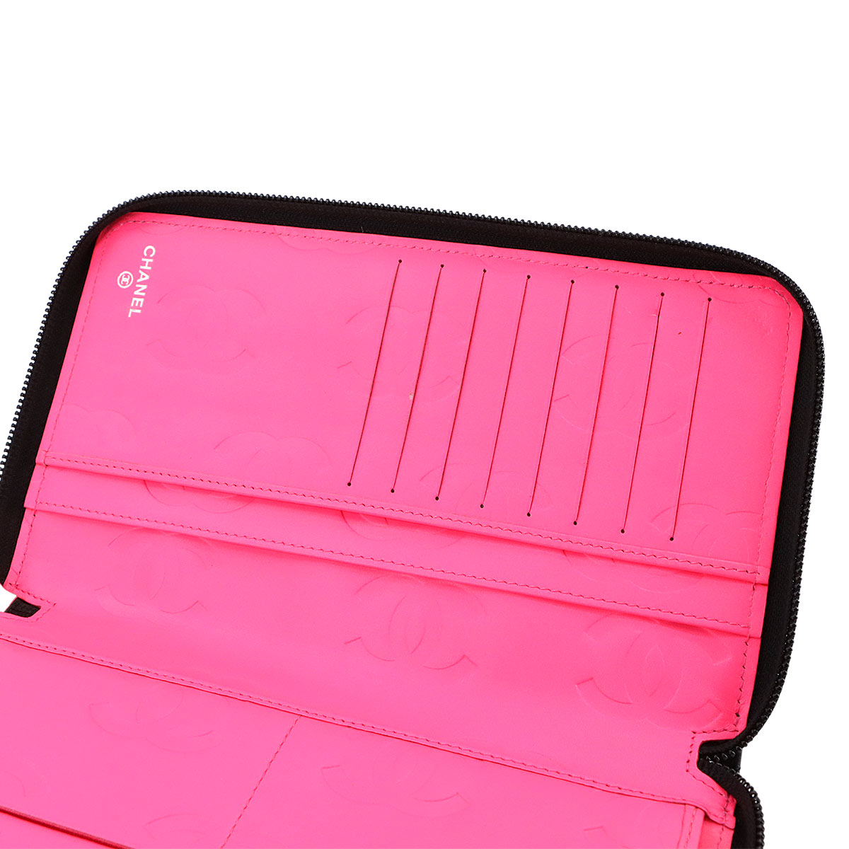 Cambon Line Zipped Around Long Wallet Leather Black A48660